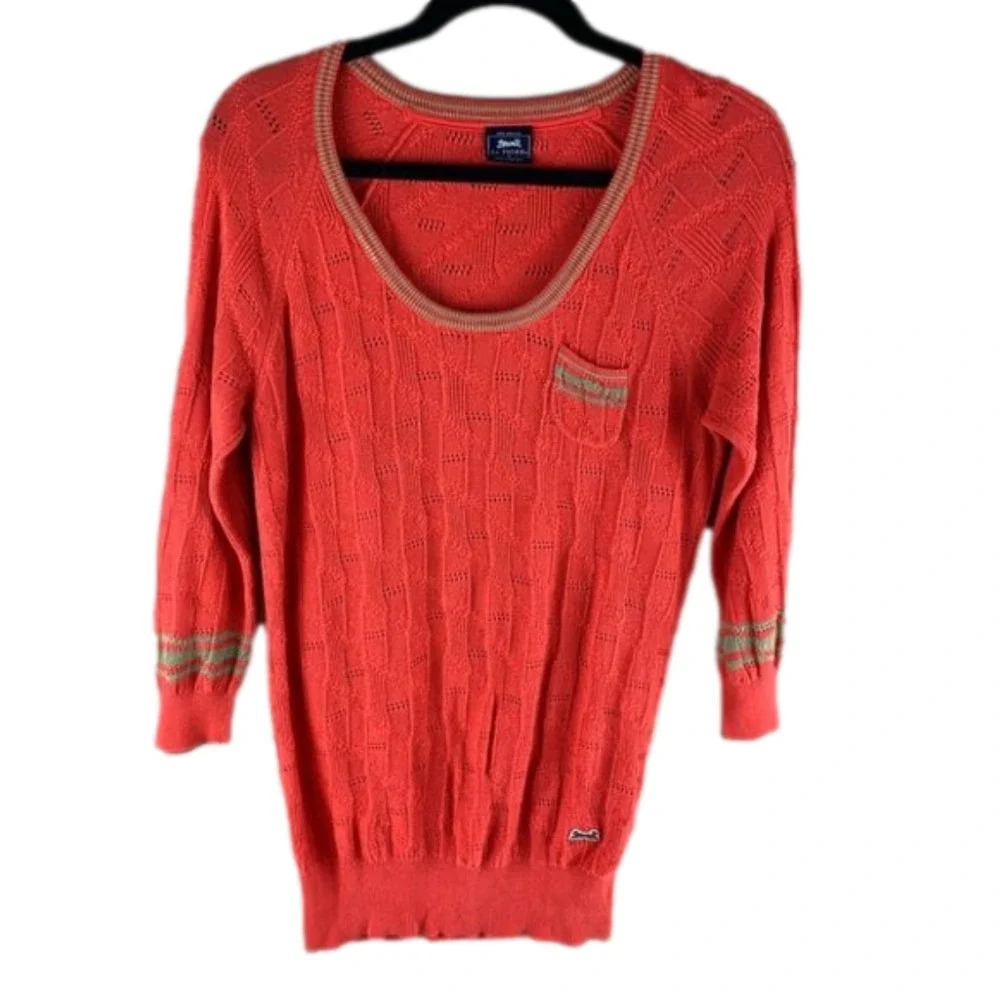Le  Tigre Orange Lightweight 3/4 Sleeve Sweater